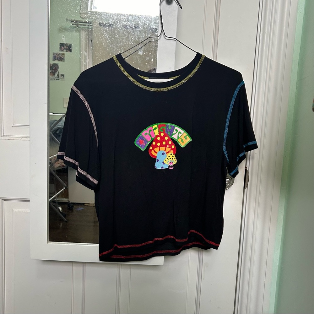Omighty Rainbow Black Mushroom Crop Top